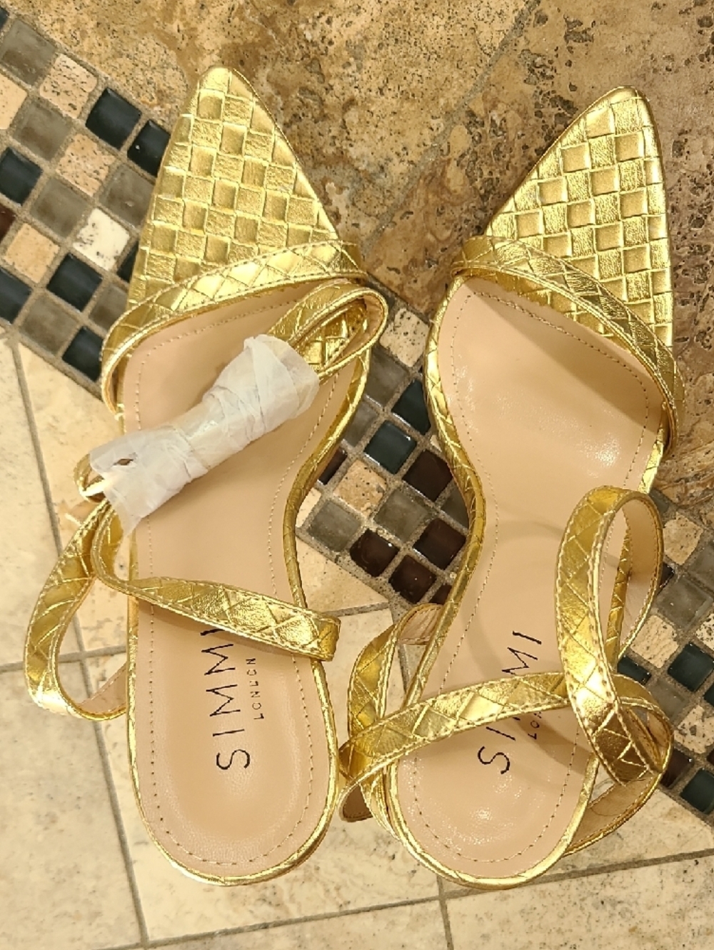 Women's Metallic Gold Quilted Strappy Stiletto Sandals - Picture 6 of 10